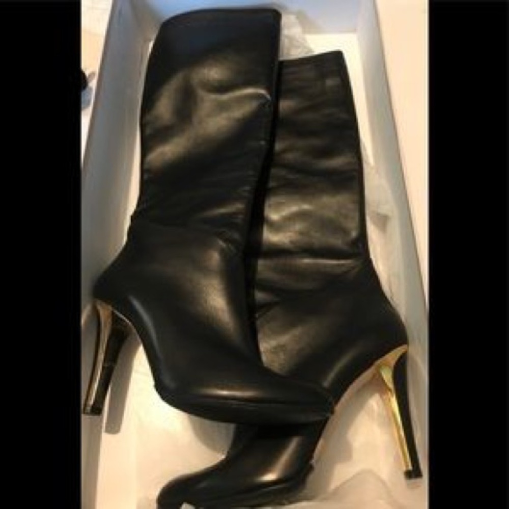 Jimmy Choo black leather knee high boots